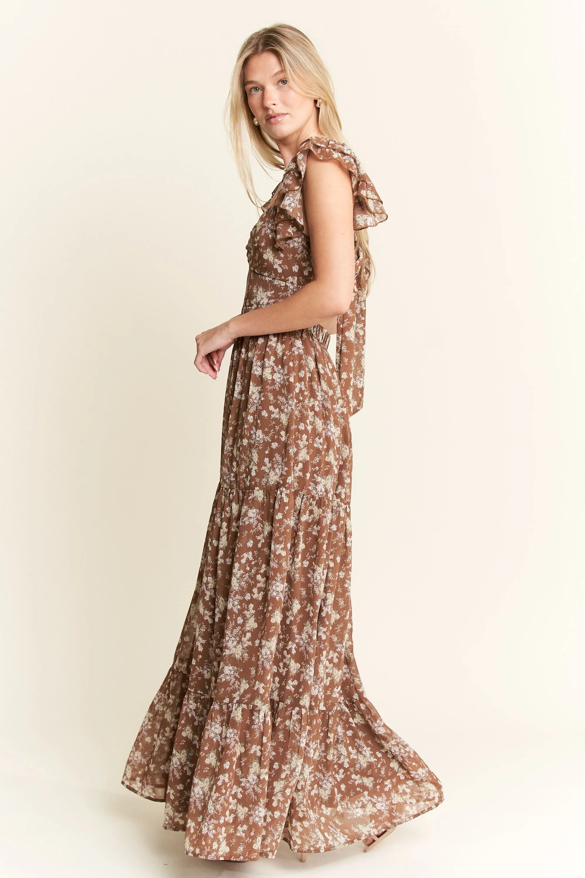 Jade By Jane Ruffle Sleeve Tiered Maxi Dress.