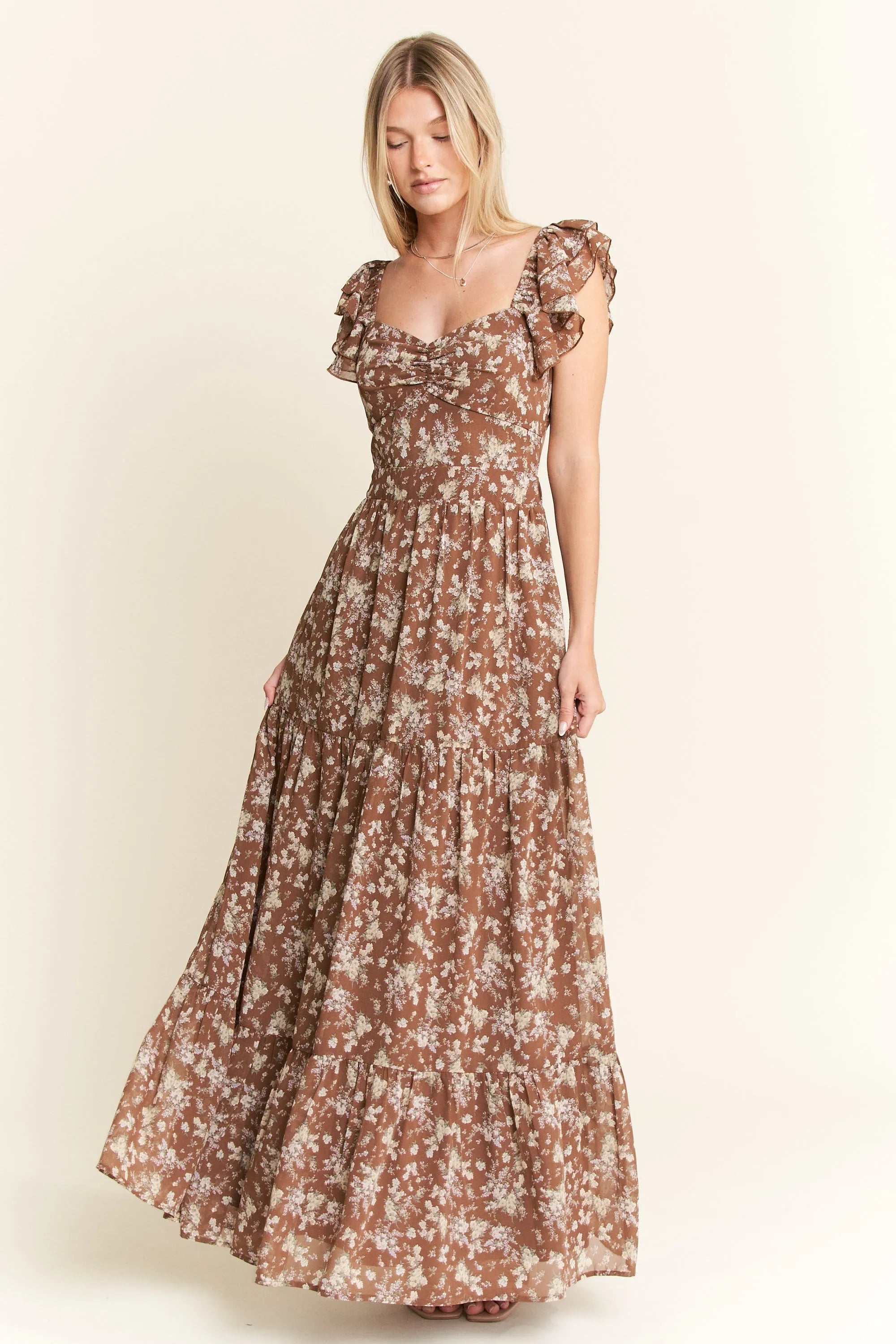 Jade By Jane Ruffle Sleeve Tiered Maxi Dress.