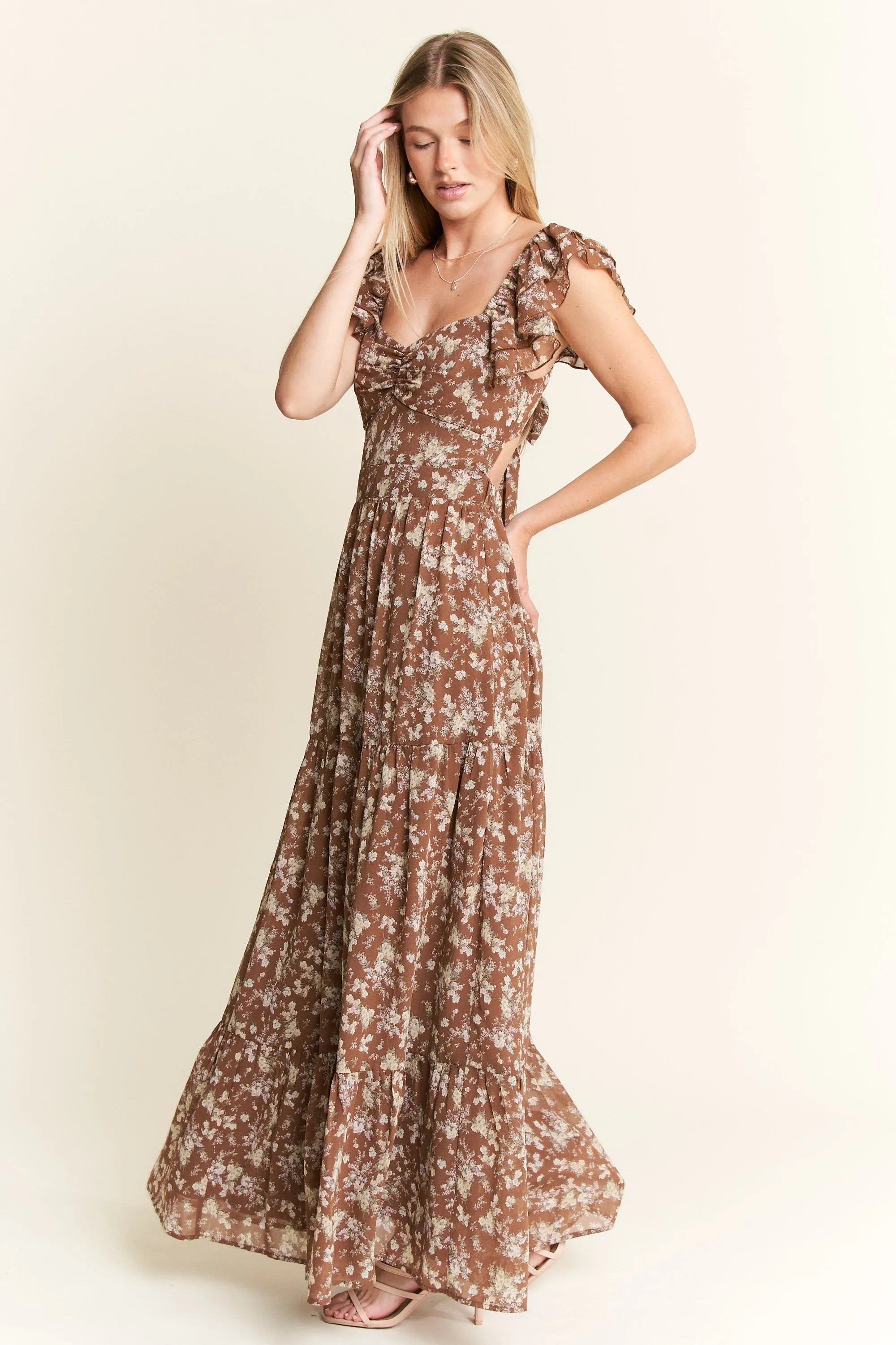 Jade By Jane Ruffle Sleeve Tiered Maxi Dress.