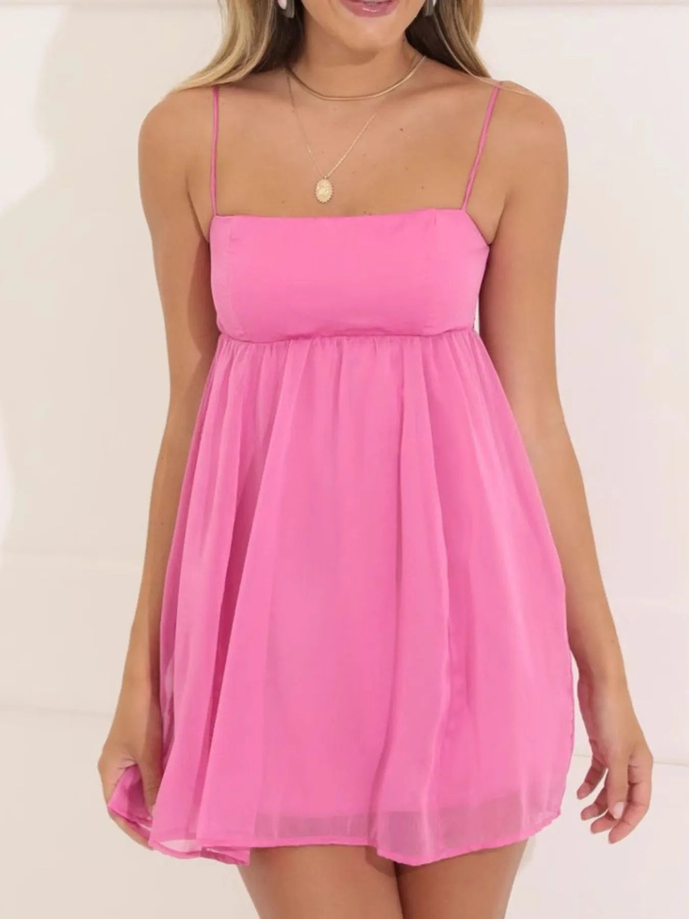 Tie Back Spaghetti Strap Mini Dress.