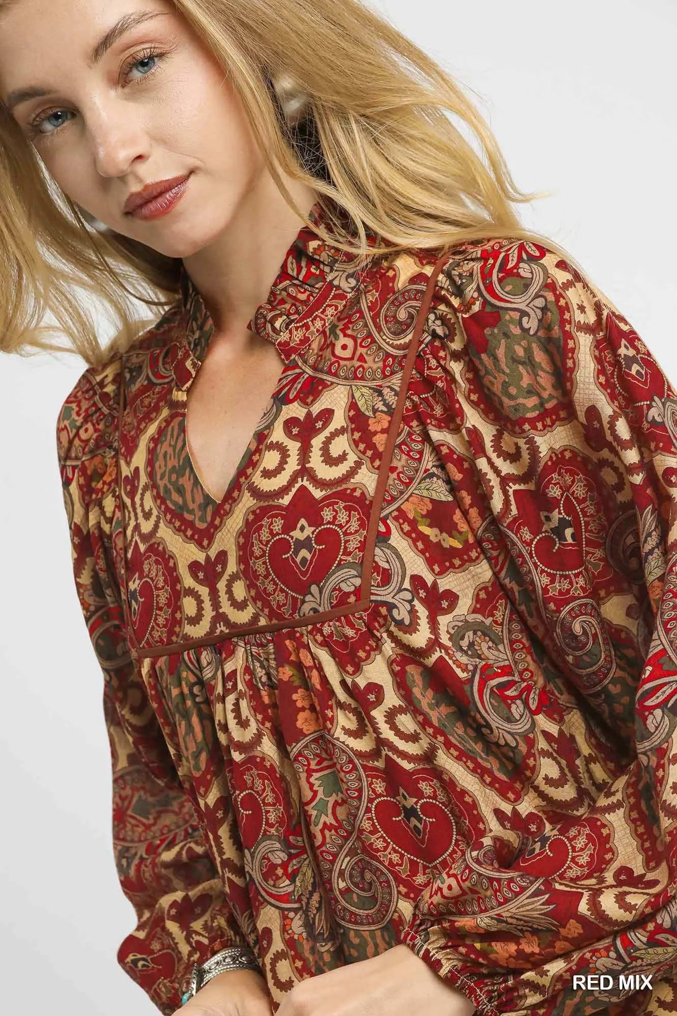 Umgee Boho Mix Paisley Babydoll Dress.