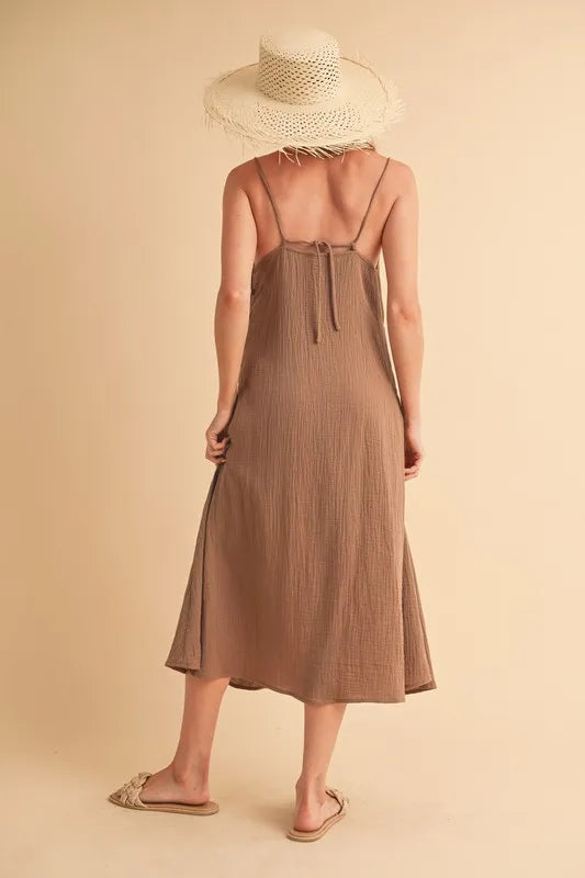 Aemi+Co Side Button Midi Cami Dress.