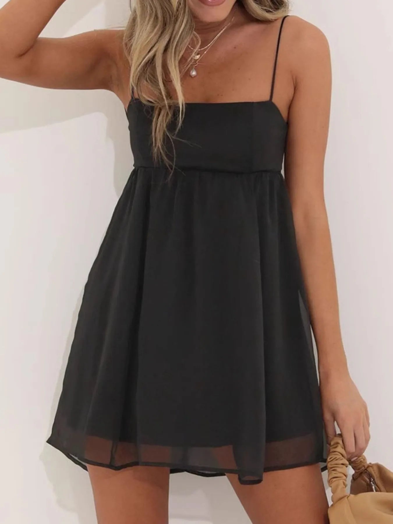Tie Back Spaghetti Strap Mini Dress.