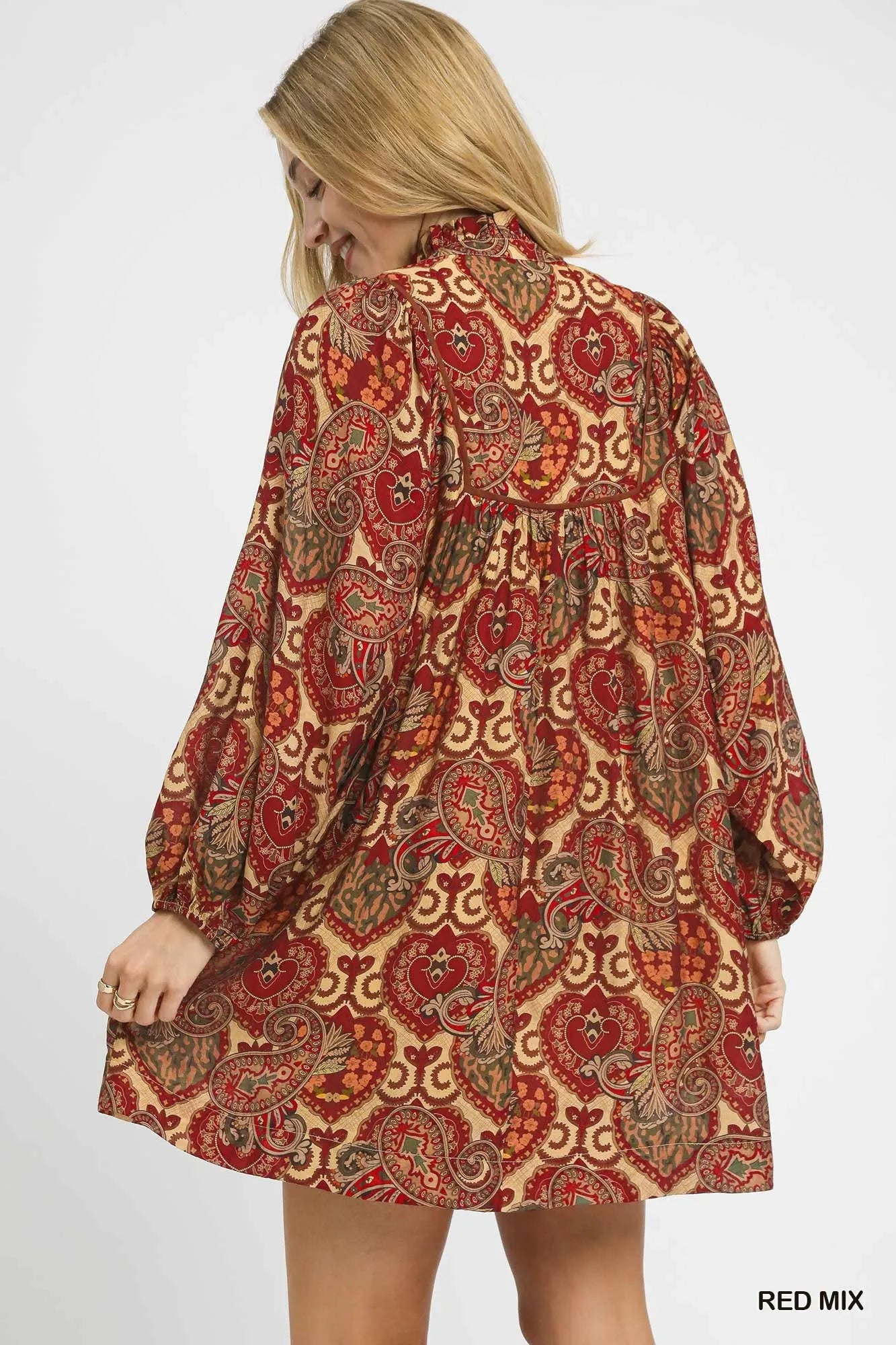 Umgee Boho Mix Paisley Babydoll Dress.