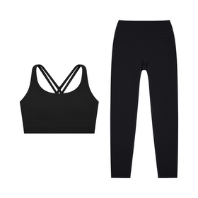Golden Hour Set in black — the Golden Hour Bra and Golden Hour Leggings together, by Tuvi