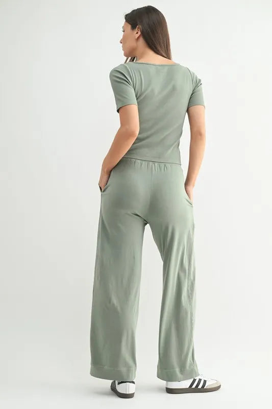 MONO B Vintage Ease Pima Cotton Tee and Pants Set.