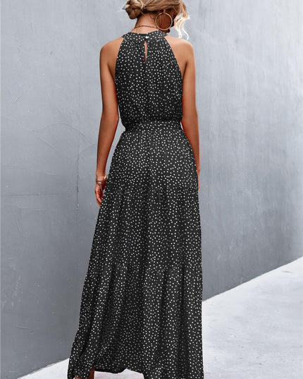 Printed Sleeveless Tie Waist Maxi Dress