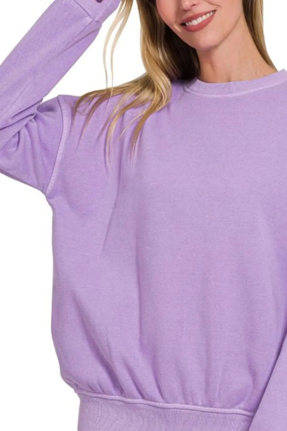 Zenana Soft Fleece Pigment Dye Round-neck Sweatshirts.