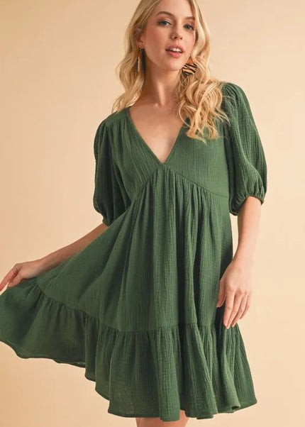 Aemi+Co Tied Back Ruffled Short Sleeve Mini Dress.