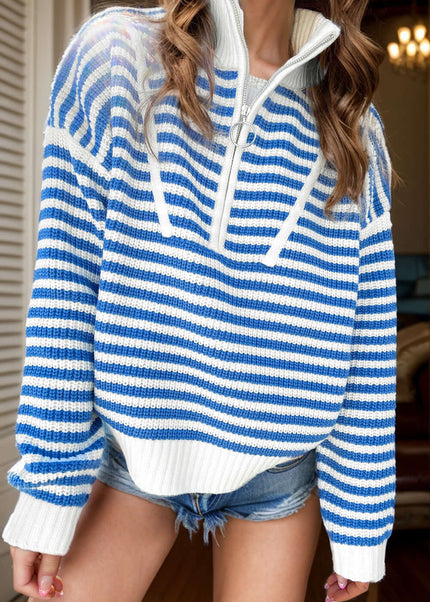 Striped Half Zip Long Sleeve Sweater