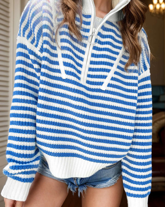 Striped Half Zip Long Sleeve Sweater