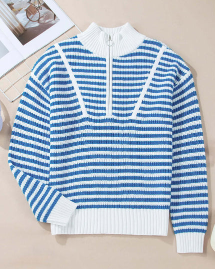 Striped Half Zip Long Sleeve Sweater