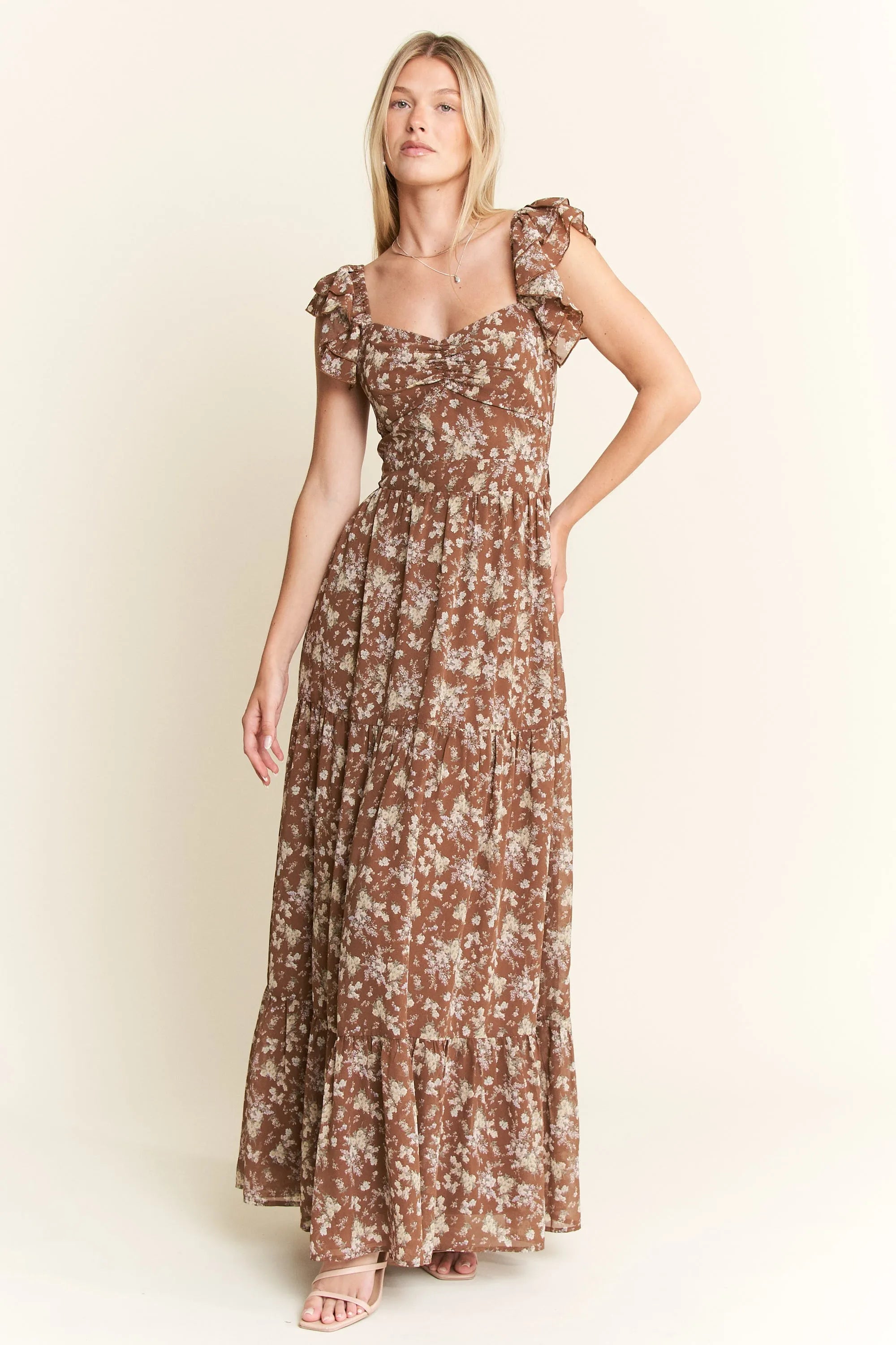 Jade By Jane Ruffle Sleeve Tiered Maxi Dress.