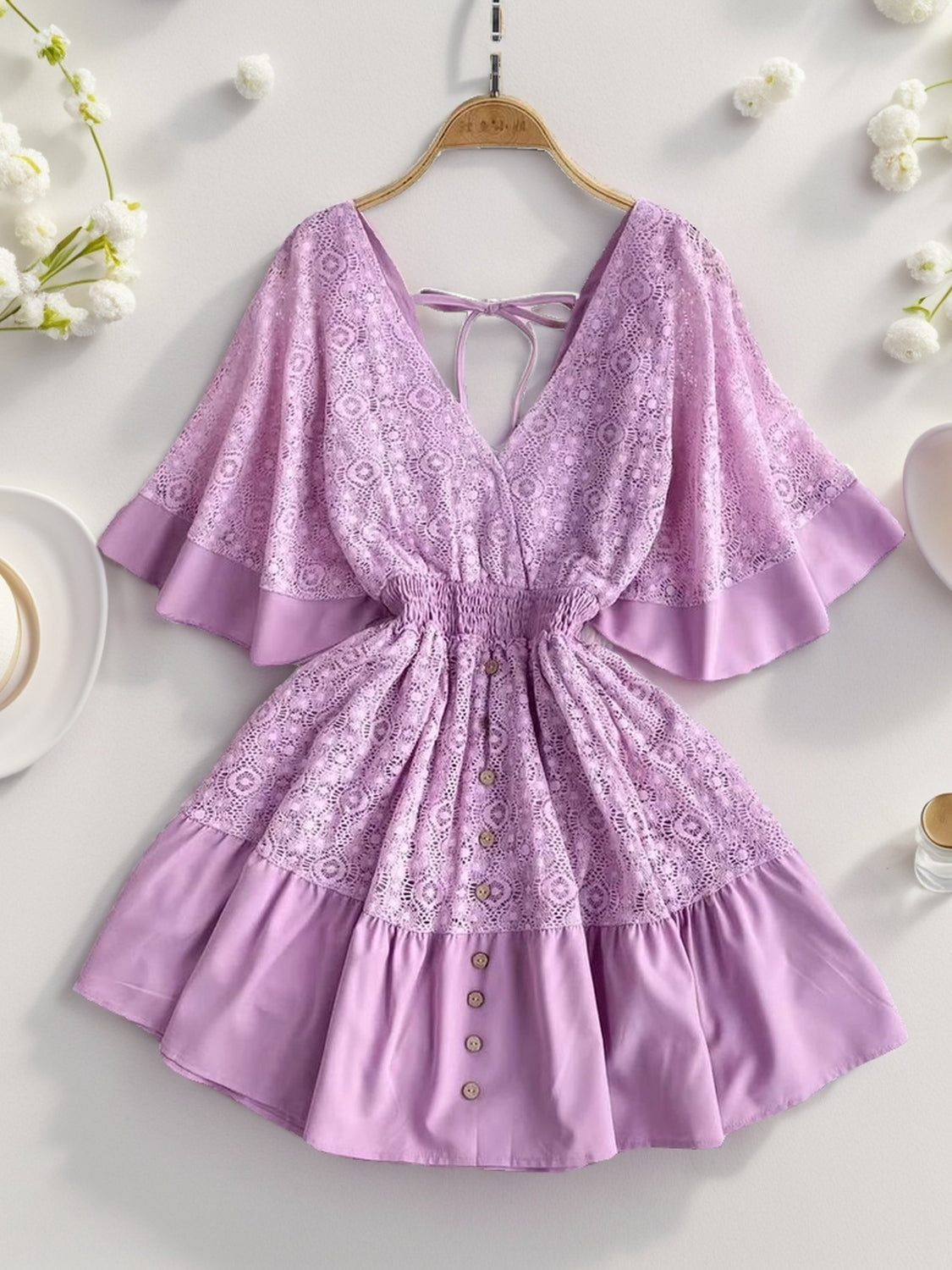 Feeling It Tie Back Lace Mini Dress