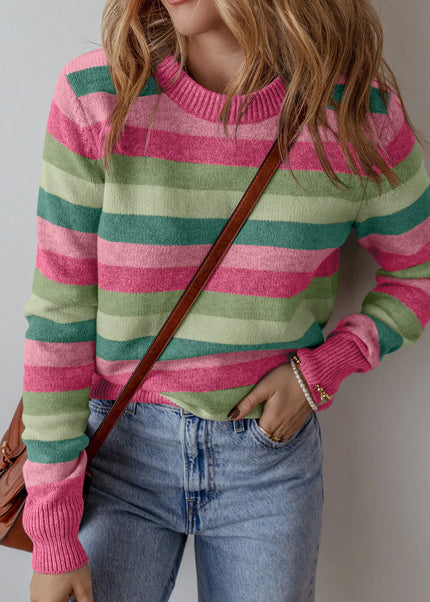 Striped Round Neck Long Sleeve Sweater