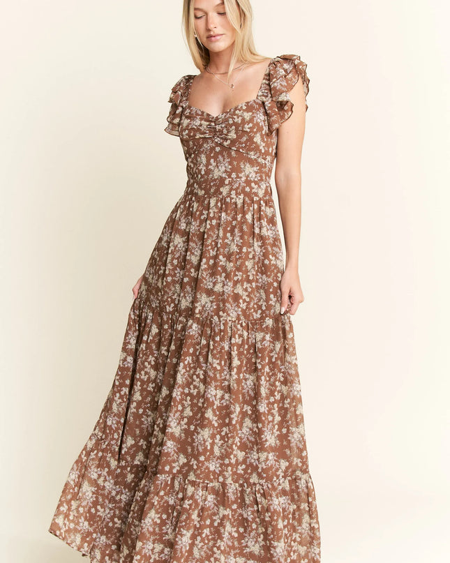 Jade By Jane Ruffle Sleeve Tiered Maxi Dress.