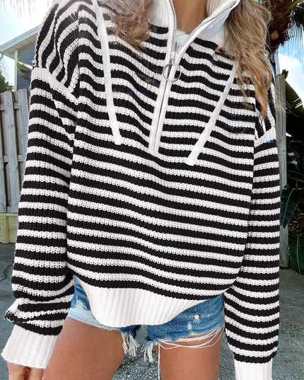 Striped Half Zip Long Sleeve Sweater