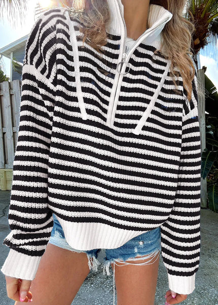 Striped Half Zip Long Sleeve Sweater