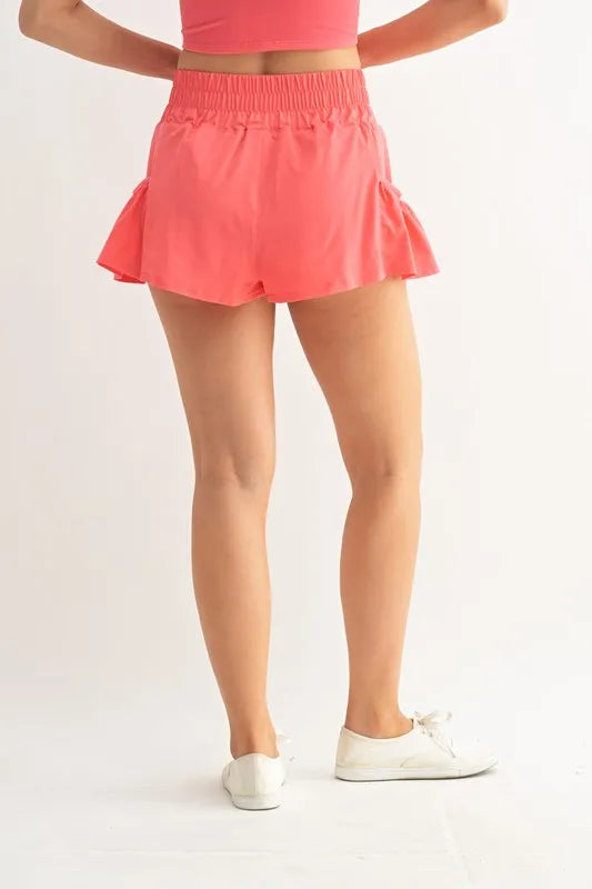 MONO B Smocked High Waist Shorts.