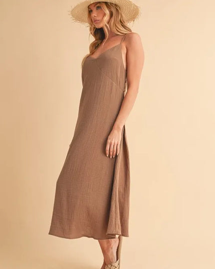 Aemi+Co Side Button Midi Cami Dress.
