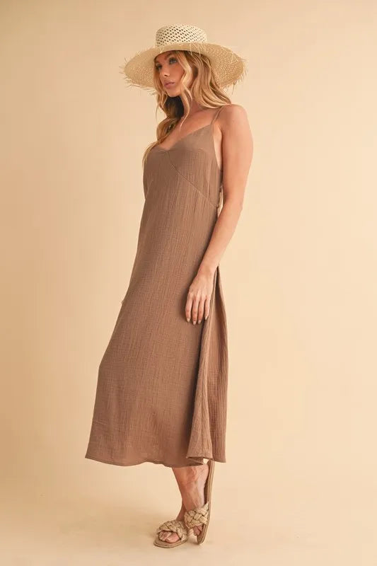 Aemi+Co Side Button Midi Cami Dress.