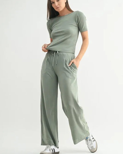 MONO B Vintage Ease Pima Cotton Tee and Pants Set.