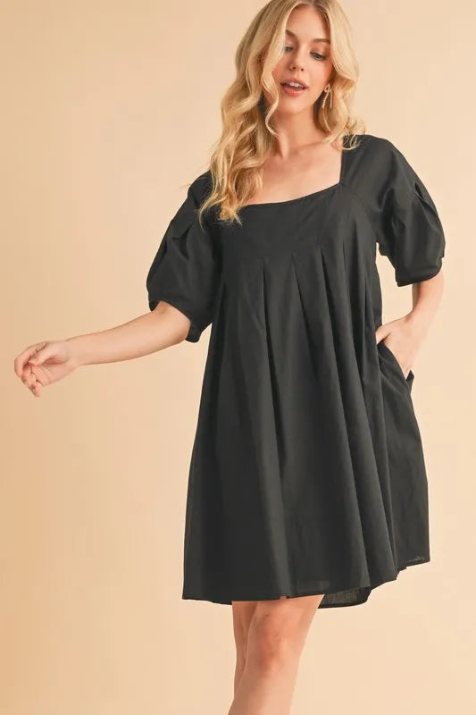 Aemi + Co Square Neck Babydoll Dress with Pockets.