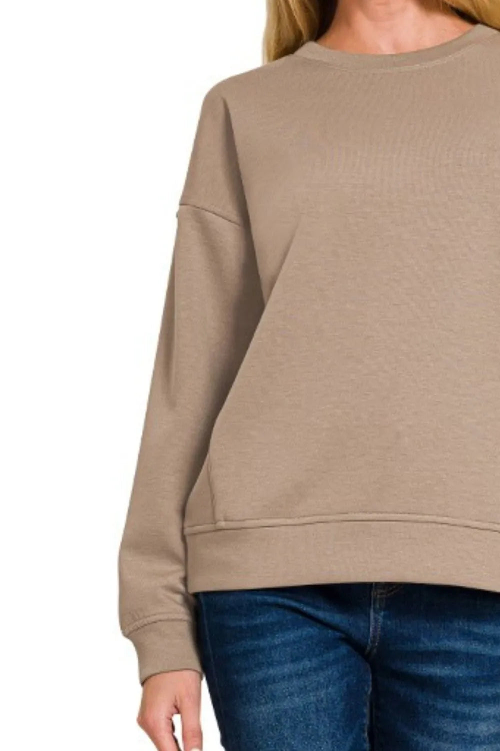 Zenana Scuba Round-neck Sweatshirts.