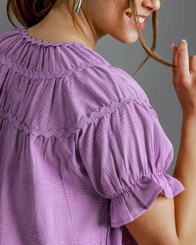 Umgee Heart Pattern Short Sleeve Ruffle Babydoll Dress.