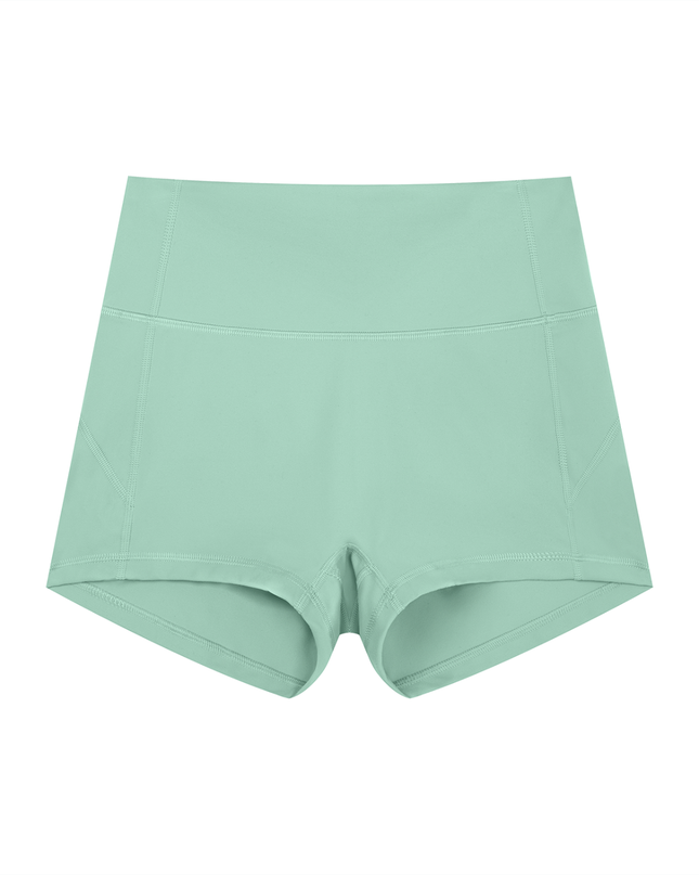 Yoga Bod Shorts in green by Tuvi — high-waisted nylon-spandex bike shorts