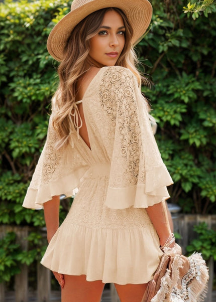 Feeling It Tie Back Lace Mini Dress