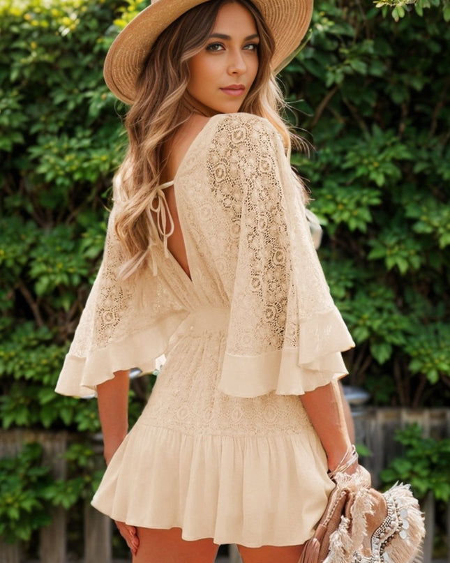 Feeling It Tie Back Lace Mini Dress