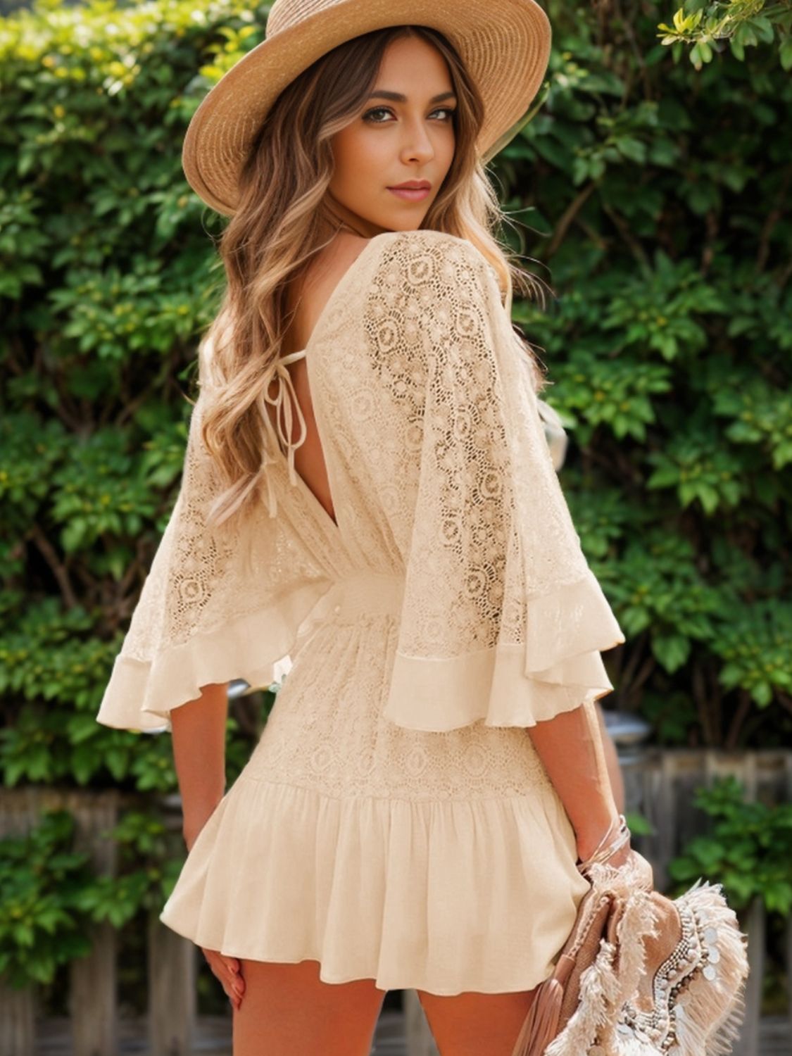 Feeling It Tie Back Lace Mini Dress