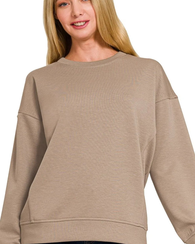 Zenana Scuba Round-neck Sweatshirts.