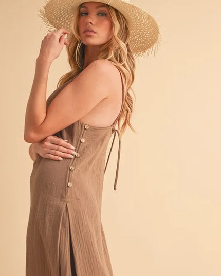 Aemi+Co Side Button Midi Cami Dress.
