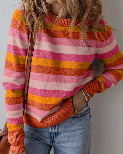Striped Round Neck Long Sleeve Sweater