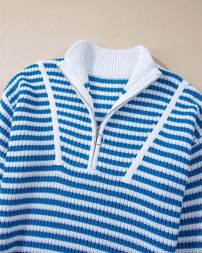 Striped Half Zip Long Sleeve Sweater