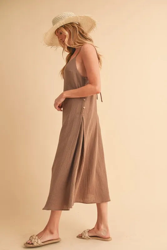 Aemi+Co Side Button Midi Cami Dress.