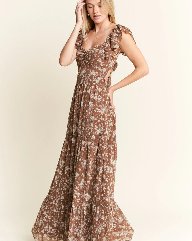 Jade By Jane Ruffle Sleeve Tiered Maxi Dress.