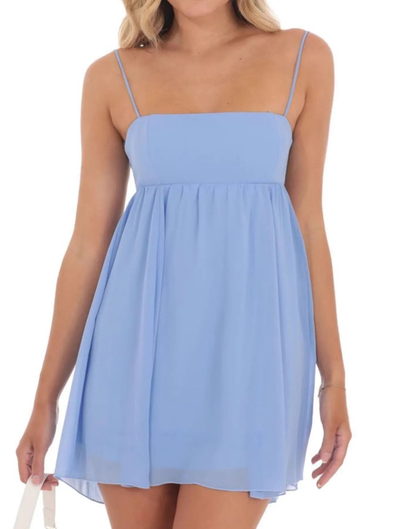 Tie Back Spaghetti Strap Mini Dress.