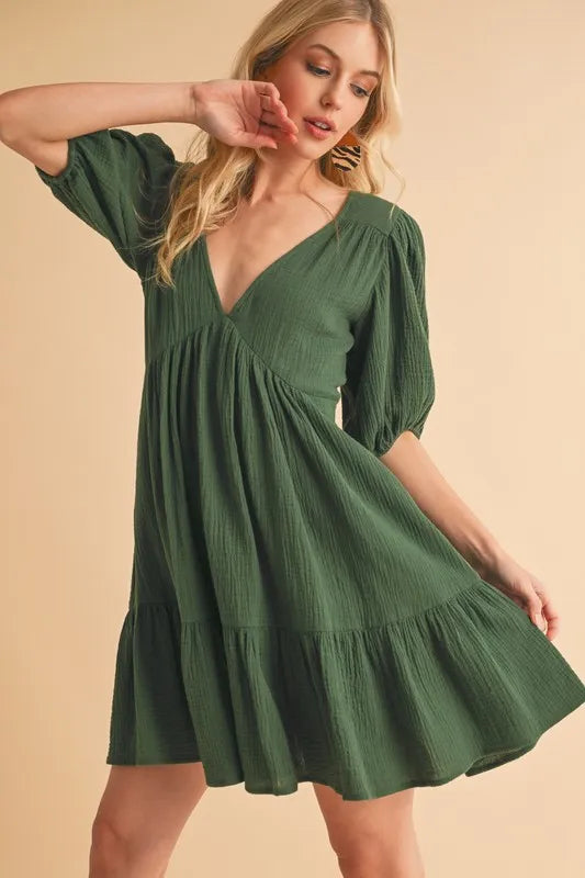 Aemi+Co Tied Back Ruffled Short Sleeve Mini Dress.