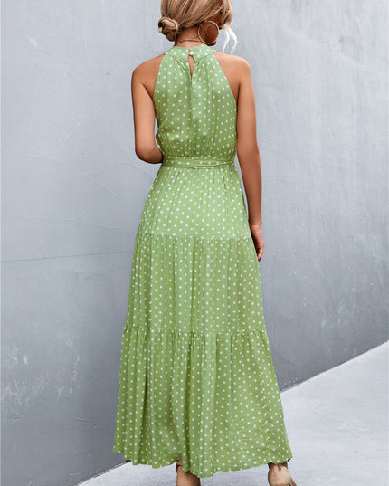 Printed Sleeveless Tie Waist Maxi Dress