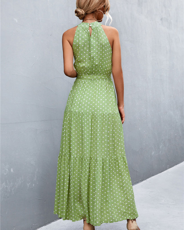 Printed Sleeveless Tie Waist Maxi Dress