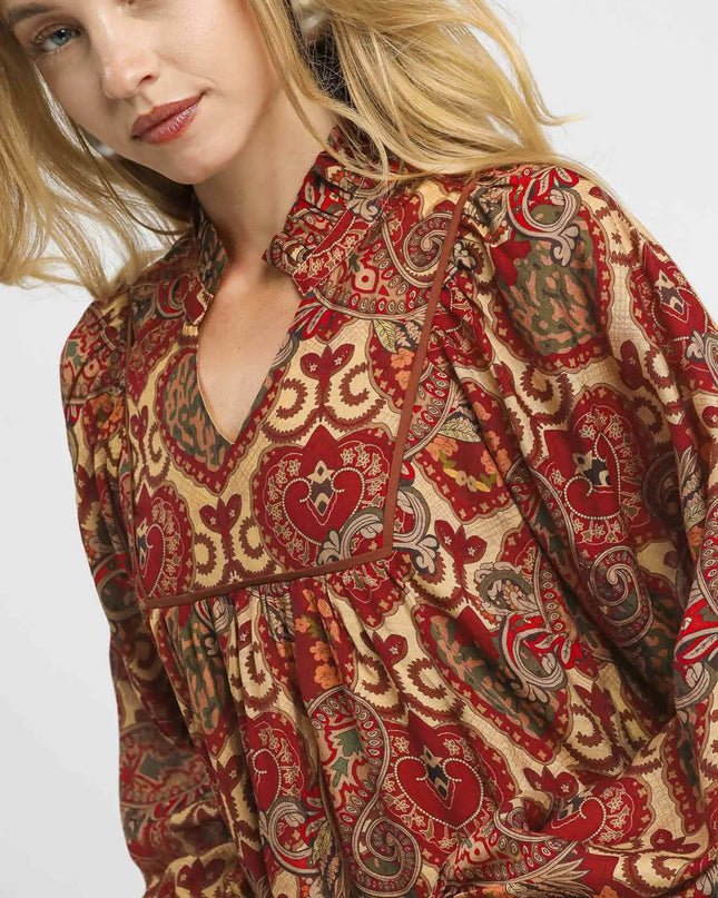Umgee Boho Mix Paisley Babydoll Dress.