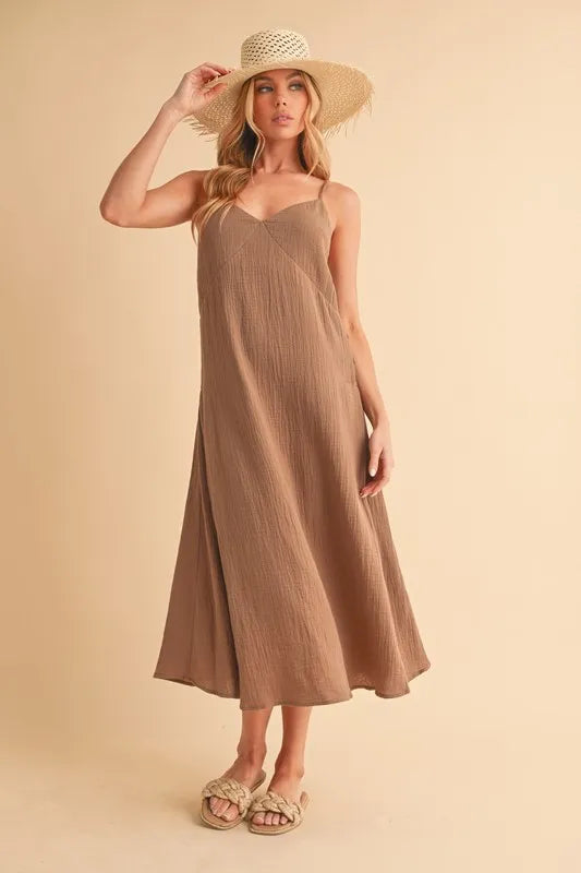 Aemi+Co Side Button Midi Cami Dress.