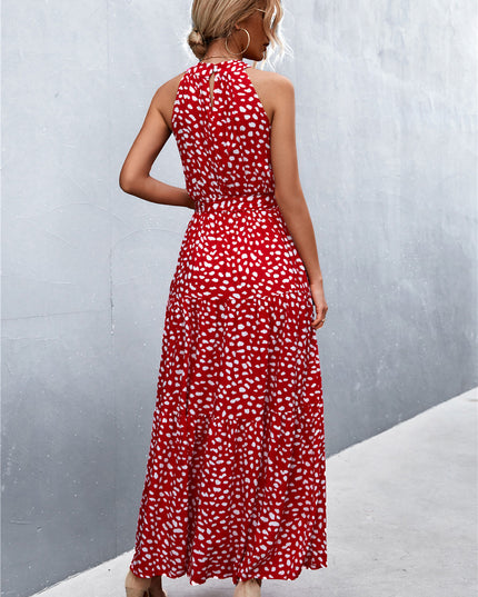 Printed Sleeveless Tie Waist Maxi Dress