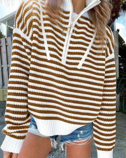 Striped Half Zip Long Sleeve Sweater