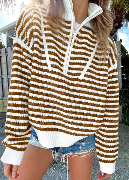 Striped Half Zip Long Sleeve Sweater