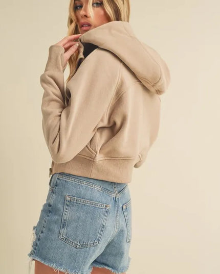 Aemi + Co Zip Up Raglan Sleeve Cropped Hoodie.