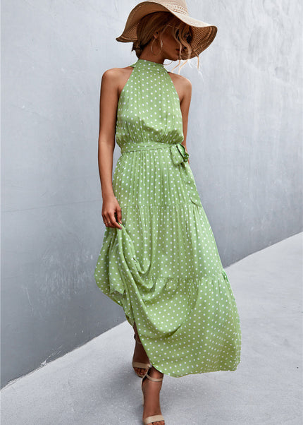 Printed Sleeveless Tie Waist Maxi Dress